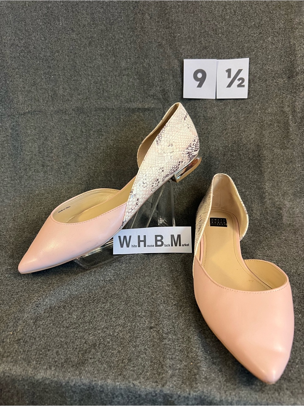 White House Black Market Pink Pointed D'Orsay Flats with Snakeskin Accent
